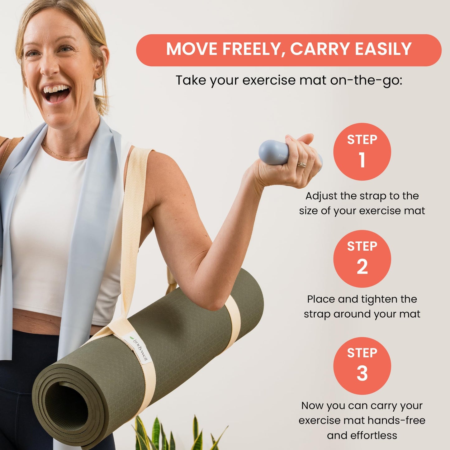 Lindywell Shoulder Strap - Universal Slip-On, Adjustable Carrying Yoga Straps - Fits Most Mats, Durable Nylon, Comfortable Yoga Mat Straps, Perfect for Gym, Home & Outdoor Workouts