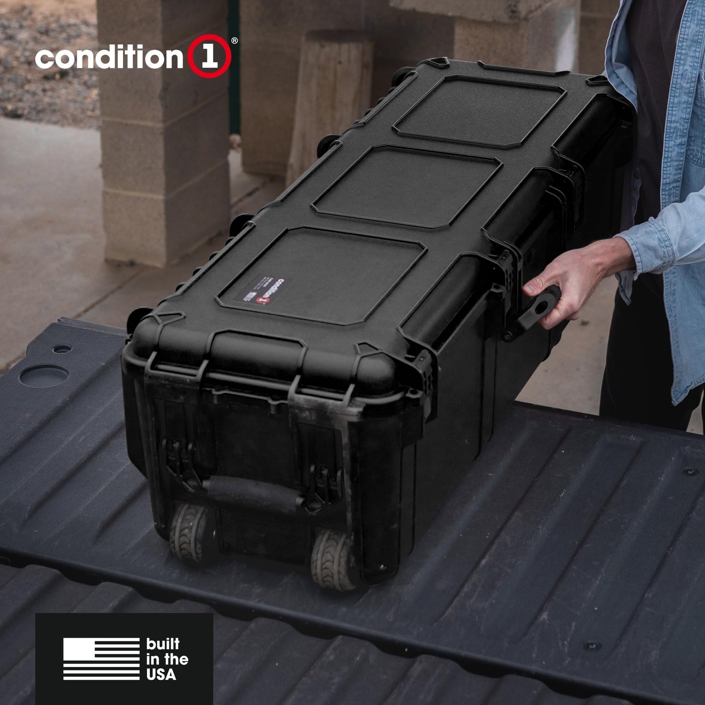Condition 1 45" Waterproof Hard Case w/Wheels & Pluckable Foam – Lockable, IP67-Rated Waterproof, TSA Approved Storage Trunk for Gear, Camera, Equipment – Black, Made in USA, 44.52"x16.30"x12.90"