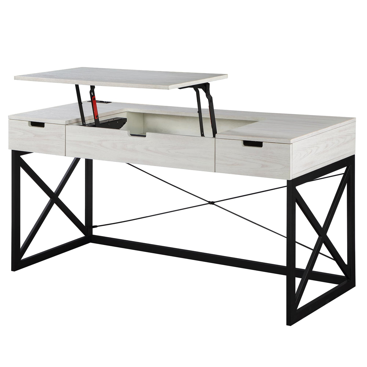 24/7 Shop at Home Ashiya Transitional 2 Drawers Metal Hidden Storage Desk with Lift-Top, USB Port, Power Outlet for Workstation, Home Office, Study Room, Antique White