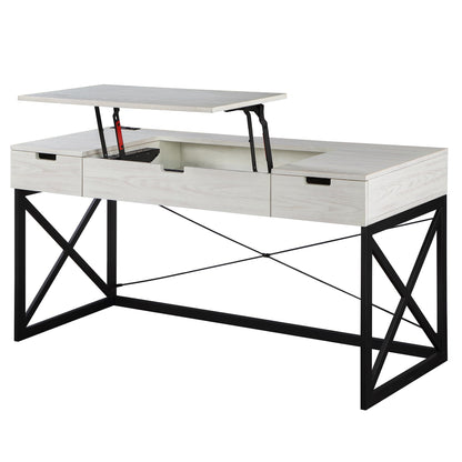 24/7 Shop at Home Ashiya Transitional 2 Drawers Metal Hidden Storage Desk with Lift-Top, USB Port, Power Outlet for Workstation, Home Office, Study Room, Antique White