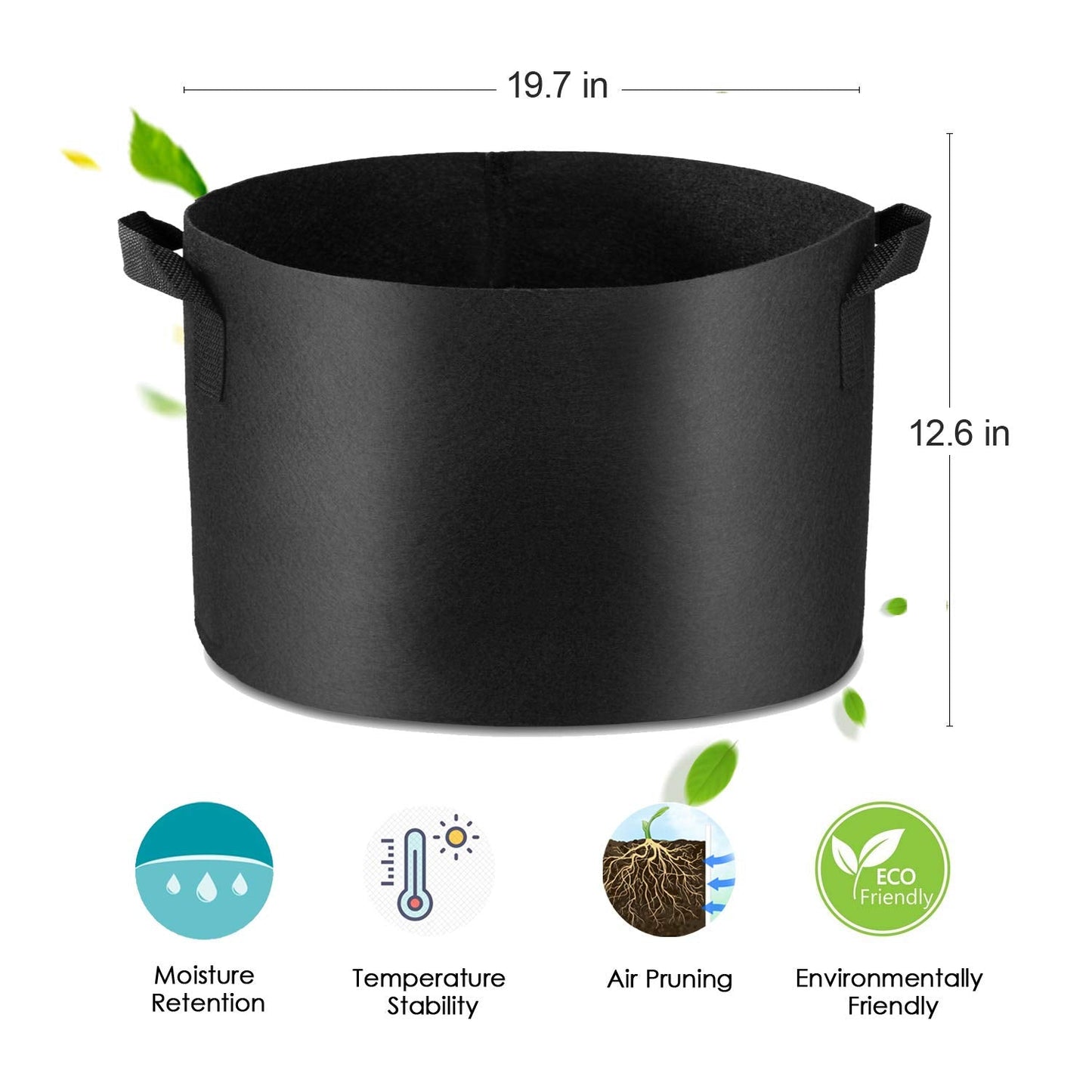 Garden4Ever 5-Pack 15 Gallon Grow Bags Heavy Duty Container Thickened Nonwoven Fabric Plant Pots with Handles Black