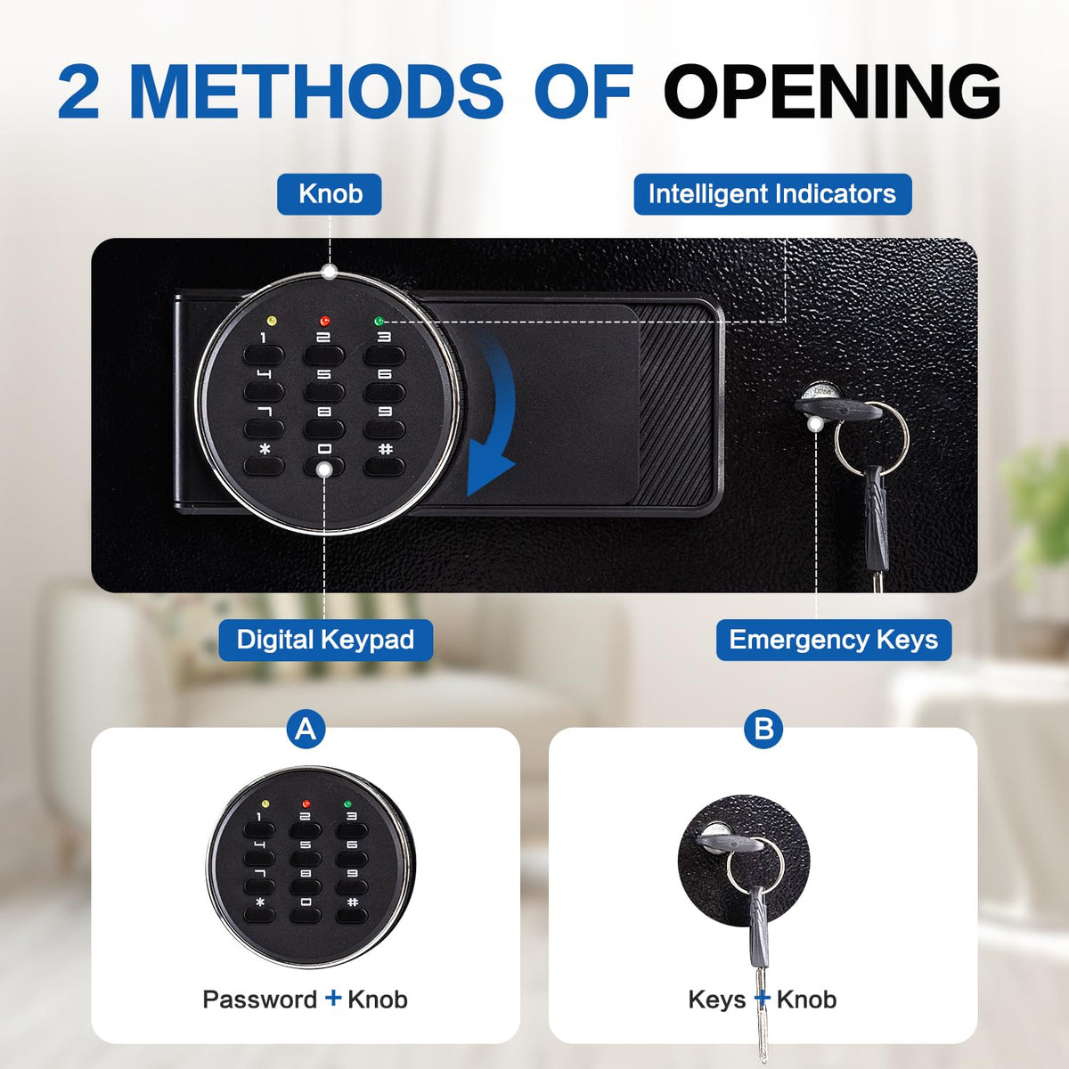 Safe Box, 1.9 Cubic Feet Security Home Safe Box, W/Electronic Digital Keypad, Dual Alarm System, LED Light, Adjustable Shelf, for Money,Documents, Jewelry, Home, Hotel Use, 15"D x 12.2W" x 17.7"H