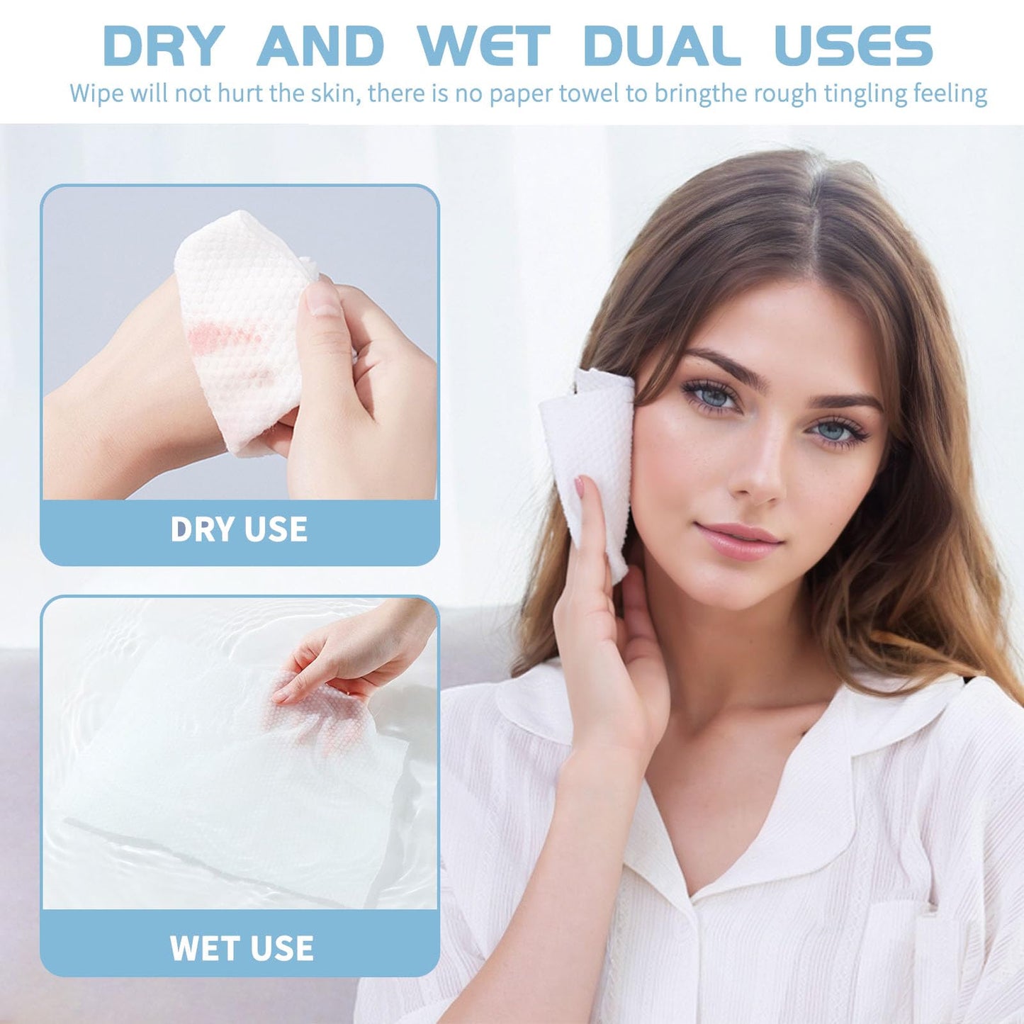 Cotton Facial Dry Wipes 100 Count, Deeply Cleansing Disposable Face Towel, Multi-Purpose for Skin Care, Make-up and Facial Cleansing (1 Pack)