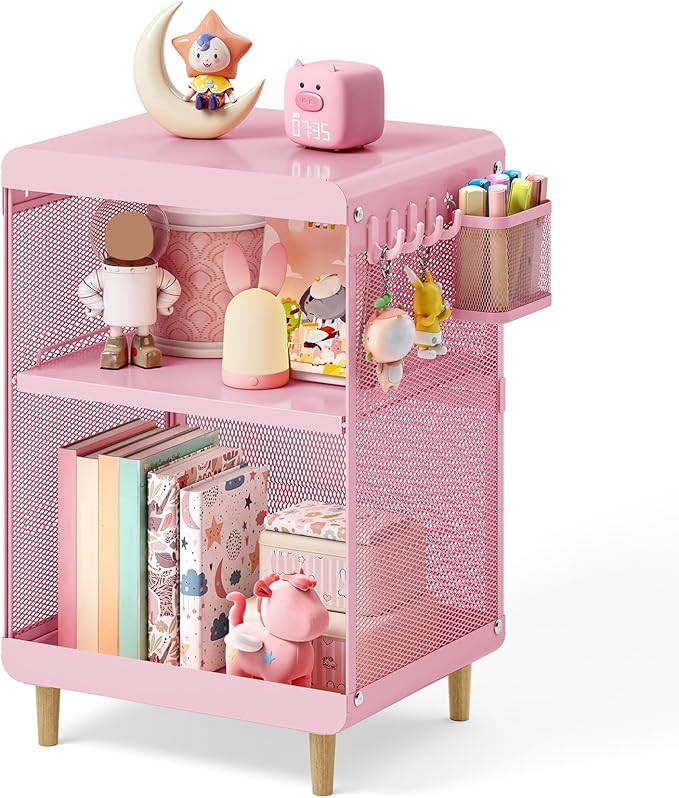 SYKIARIOL Kids Nightstand for Girls, Metal Bedside Table