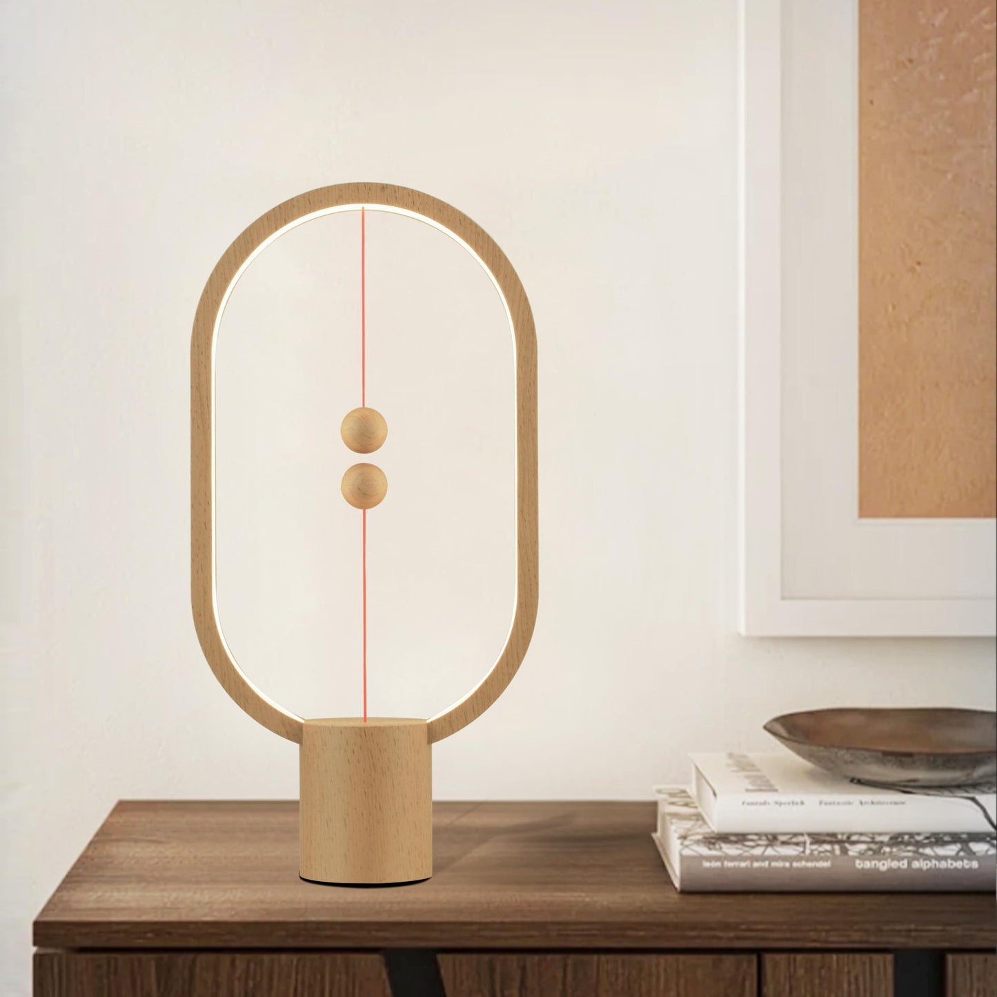 Leisure Stay Heng Balance Table Lamp, LED Magnetic Lamp，Creative Design,Bedside Light with Touch Dimmer, Eye-Care Table Light for Bedroom(Wood)