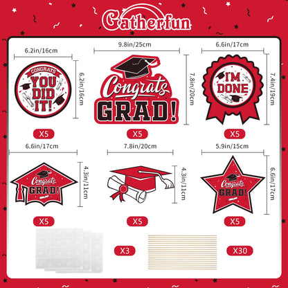 30PCS Graduation Party Decorations Class of 2023 Congrats Grad Table Centerpiece，Graduation Table Decorations，Congratulate Graduation Centerpiece Sticks Table Toppers for Graduation Party