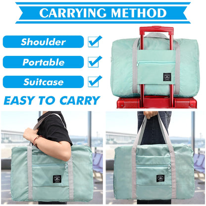 Foldable Travel Duffel Bag 2PCS Tote Carry on Luggage Bag Spirit Airlines Personal Item Sports Gym Bag Water Resistant Weekender Overnight Bags for Women and Men (Green+Pink)
