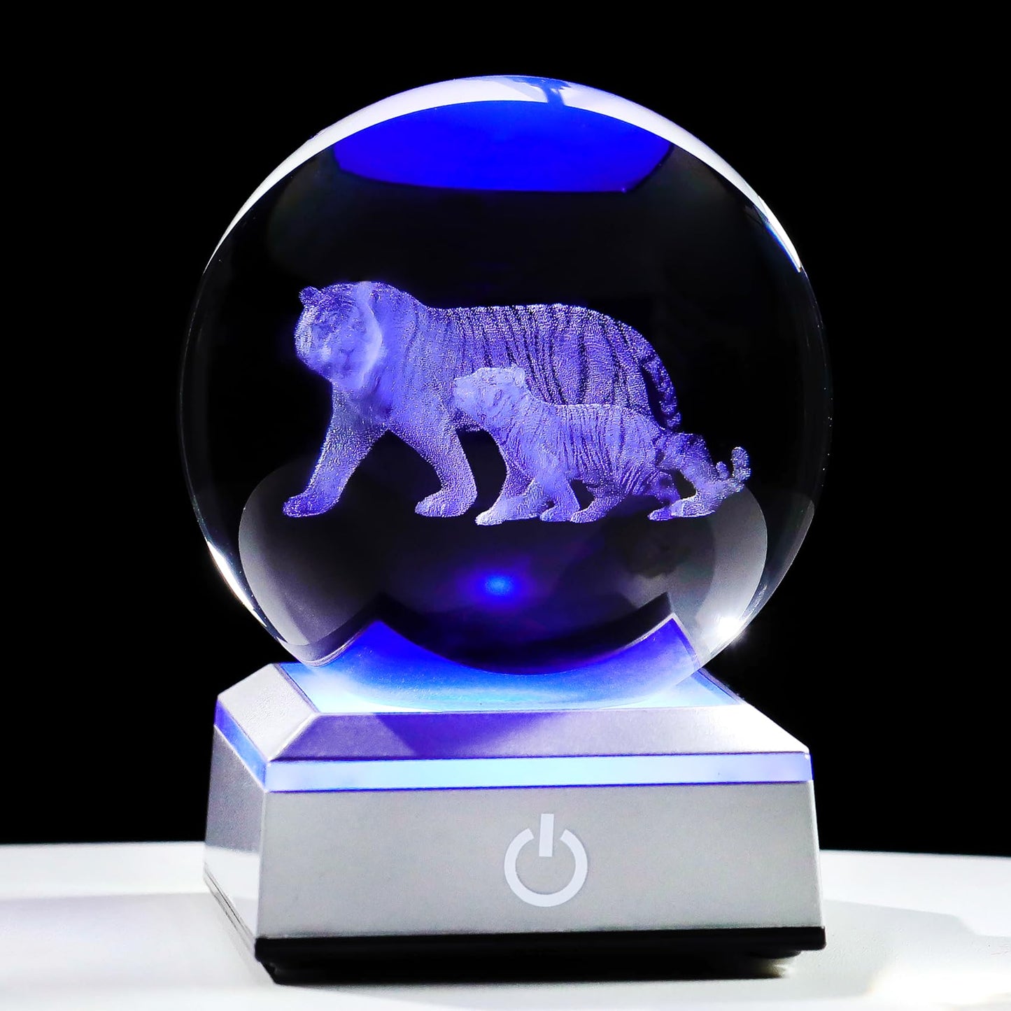 Ornalrist 3D Tiger's Crystal Ball with LED Light Base 3.15in - Tiger Gifts for Women, Mom on Mother's Day from Son, Daughter - 3D Crystal Ball Lamp Engraved Tiger Mother & Child Figurine Home Decor