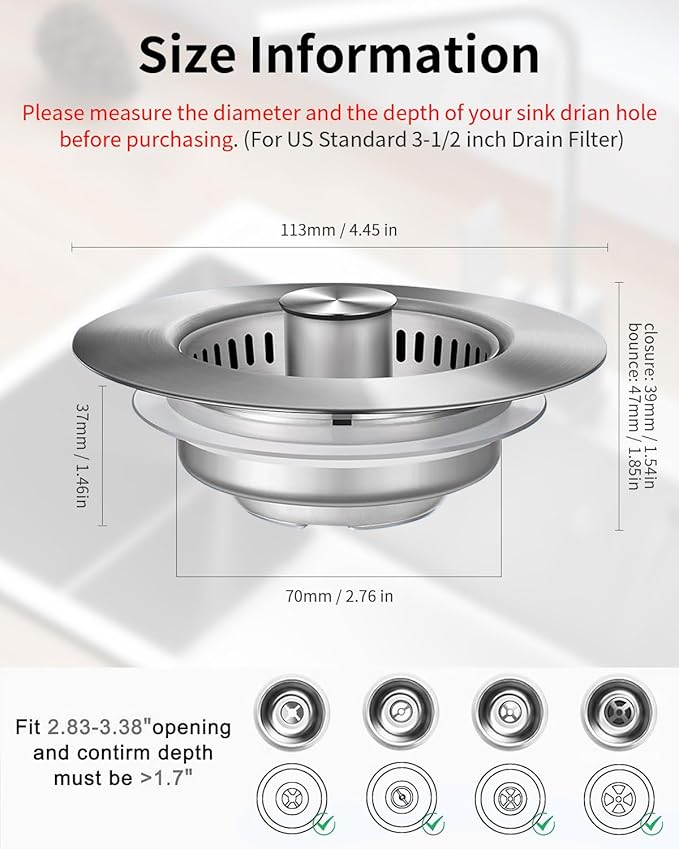 3 in 1 Kitchen Sink Drain Strainer Anti-Clogging Kitchen Sink Drain Stopper