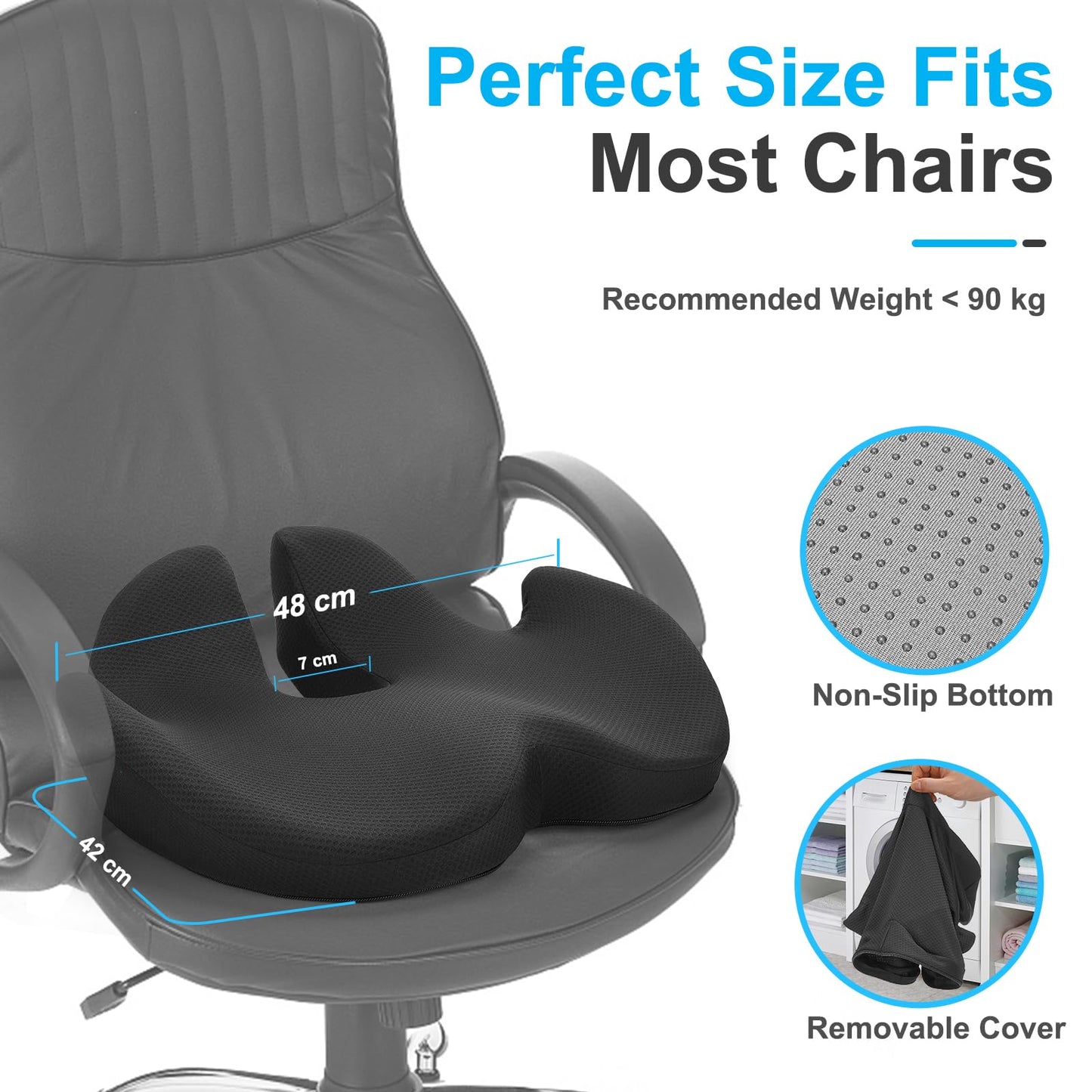 Ajteogy Memory foam Seat Cushion-Ergonomic Tailbone Support, Cushion Engineered for Long-Term Siting-Soft, Supportive, and Breathable