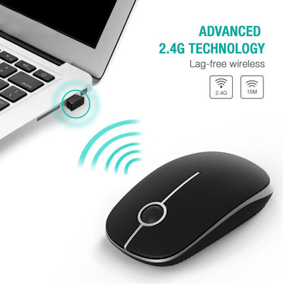 VssoPlor Wireless Mouse, 2.4G Slim Portable Computer Laptop Mouse with Nano Receiver Quiet Silent Optical Mice for Notebook, PC, Laptop, Computer-Black and Gold