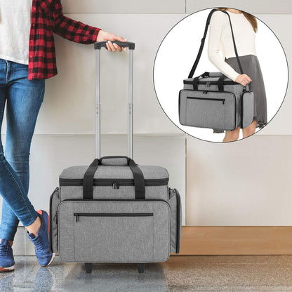 Luxja Sewing Machine Bag with Detachable Dolly, Rolling Sewing Machine Tote with Removable Bottom Pad (Fits for Most Standard Sewing Machines), Patented Design, Grey