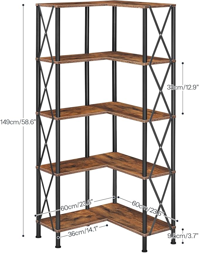 HOOBRO Corner Bookshelf, 5-Tier L-Shaped Bookcase, Industrial Open Display