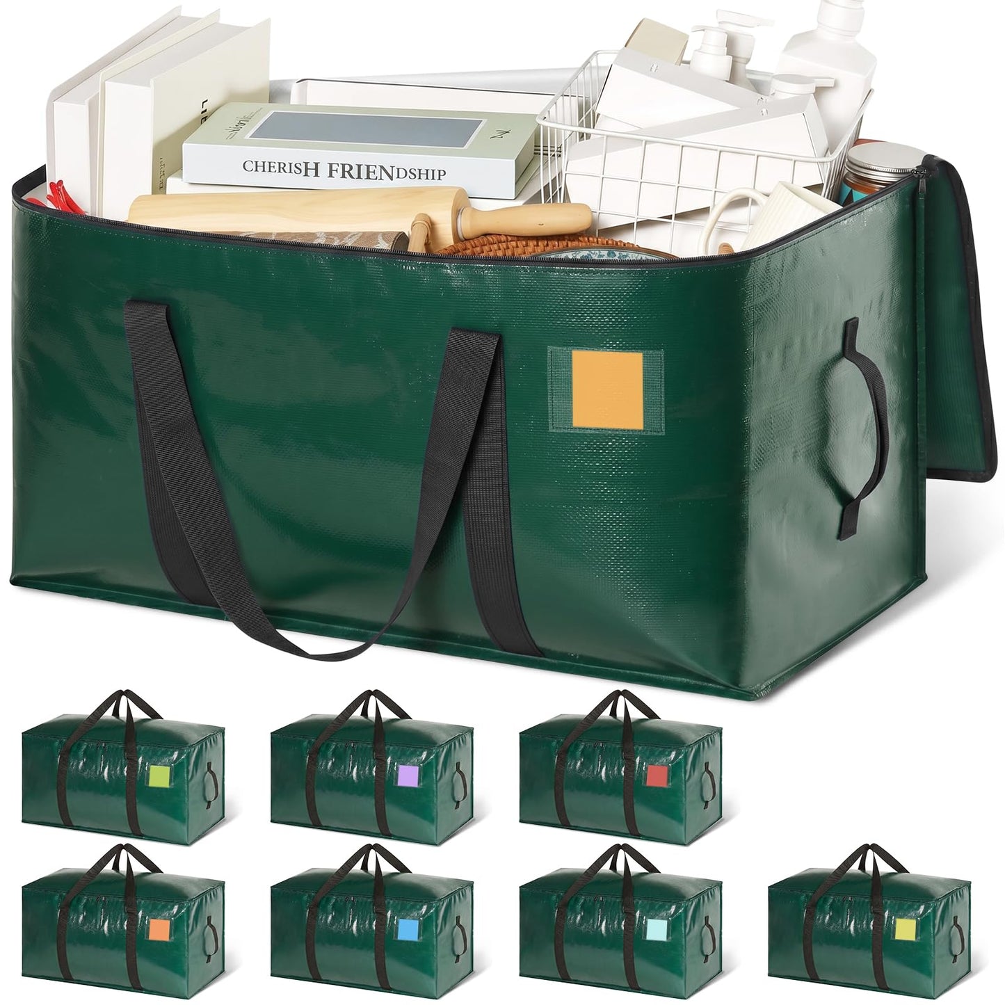 DAYSEON Heavy Duty Moving Bags Extra Large, Premium Storage Bags with Durable Zippers, Reinforced Handles, Moving Supplies for Clothes, Bedding, College Dorm Essentials, 8 Pack Green