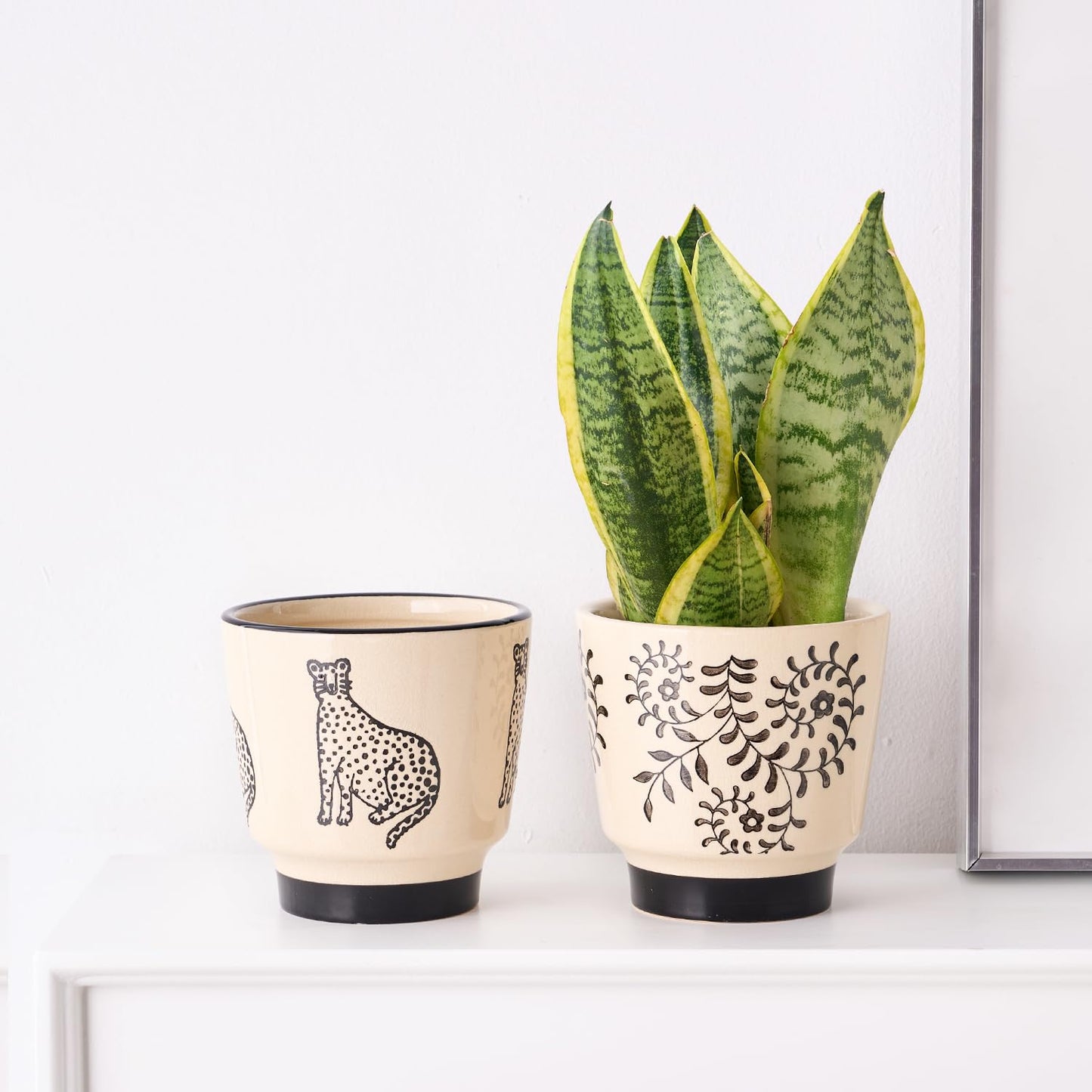 STHIE 5 Inch Ceramic Planters for Indoor Plants, Funny Small Plant Pots with Drainage, Unique Decorative Cute Flower Pot Panthers Round Flowerpots