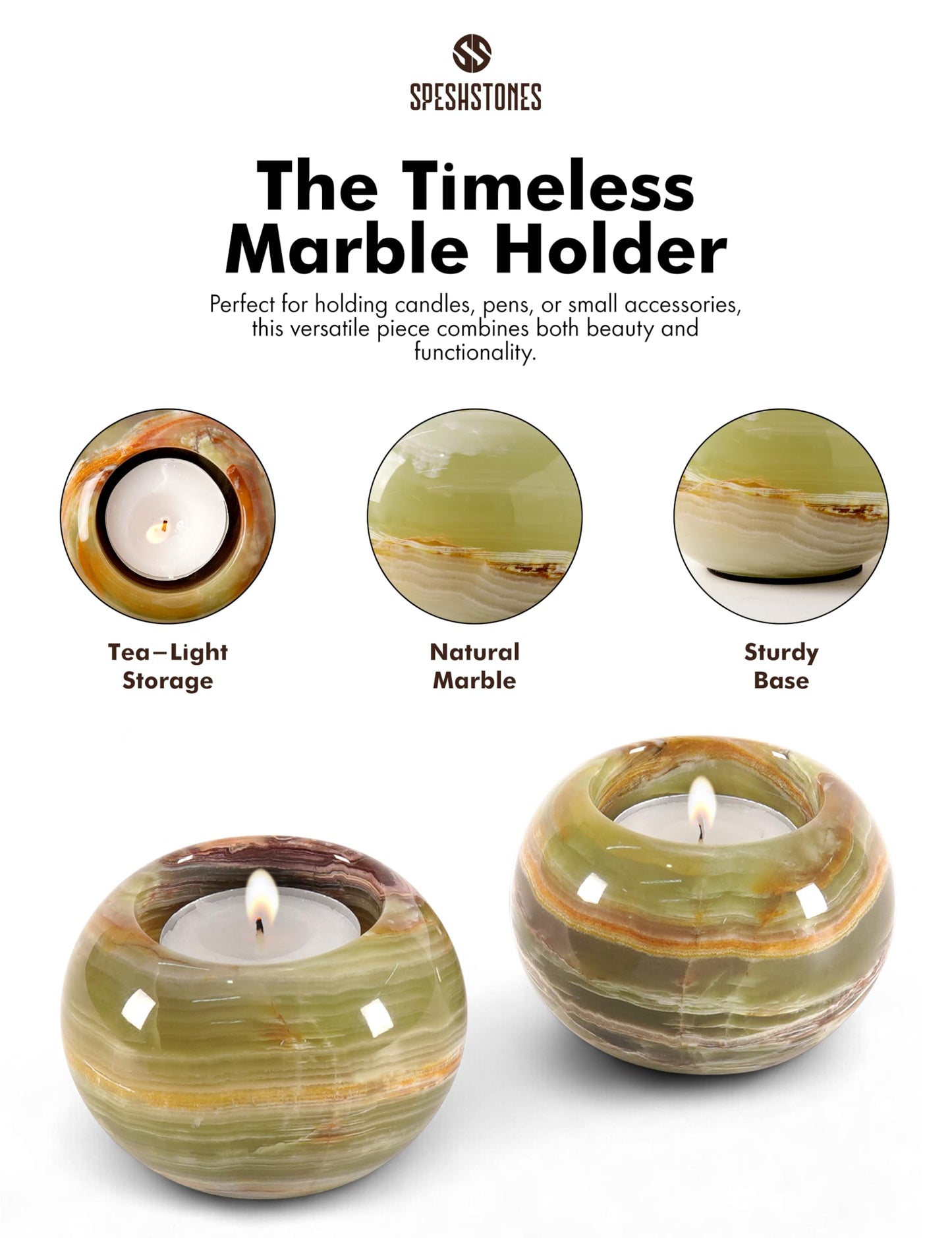 SPESHSTONES Marble Tealight Candle Holder 3 Inch Green Onyx Mini Votive Candle Holders for Table Centerpiece, Valentines Day Decorations & Room Decor, Decorative Candles Holders for Wedding Gifts