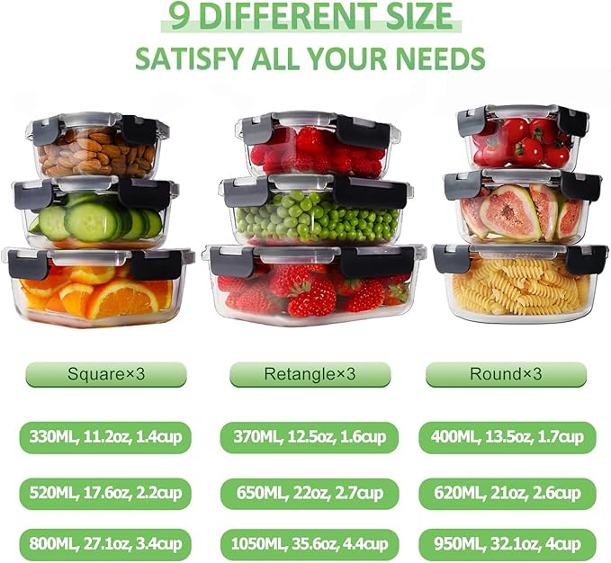 HOMBERKING [18 Piece Glass Food Storage Containers