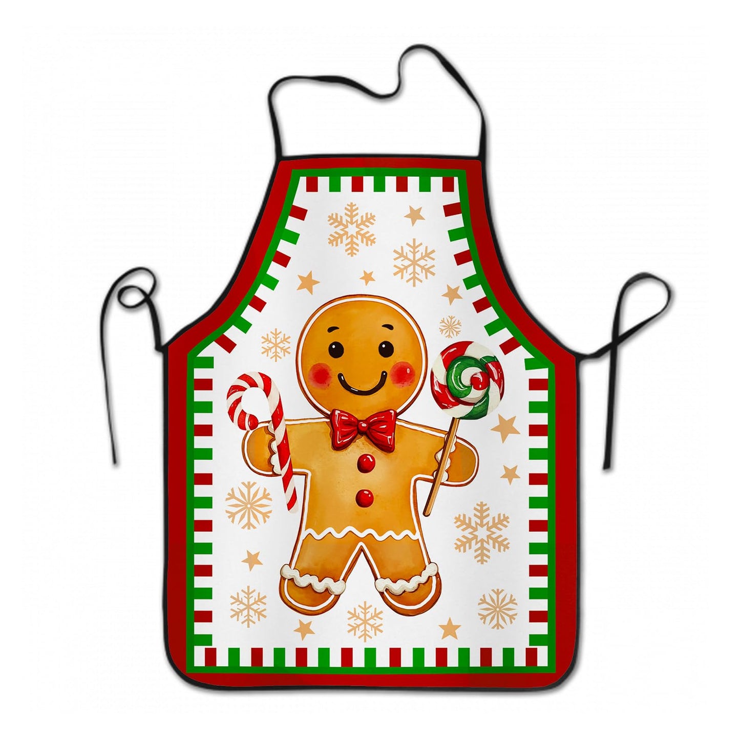 DZGlobal Christmas Apron Gingerbread Red Green Xmas Dinner Party Winter Holiday Chef Aprons with Adjustable Neck Tie for Women Men Kitchen Cooking Grill BBQ