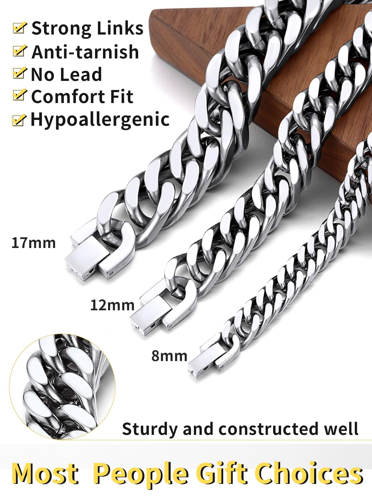 Stainless Steel Curb Chain Bracelet for Men 12mm 21cm Curb Bracelet Man Bangle Xmas Gift