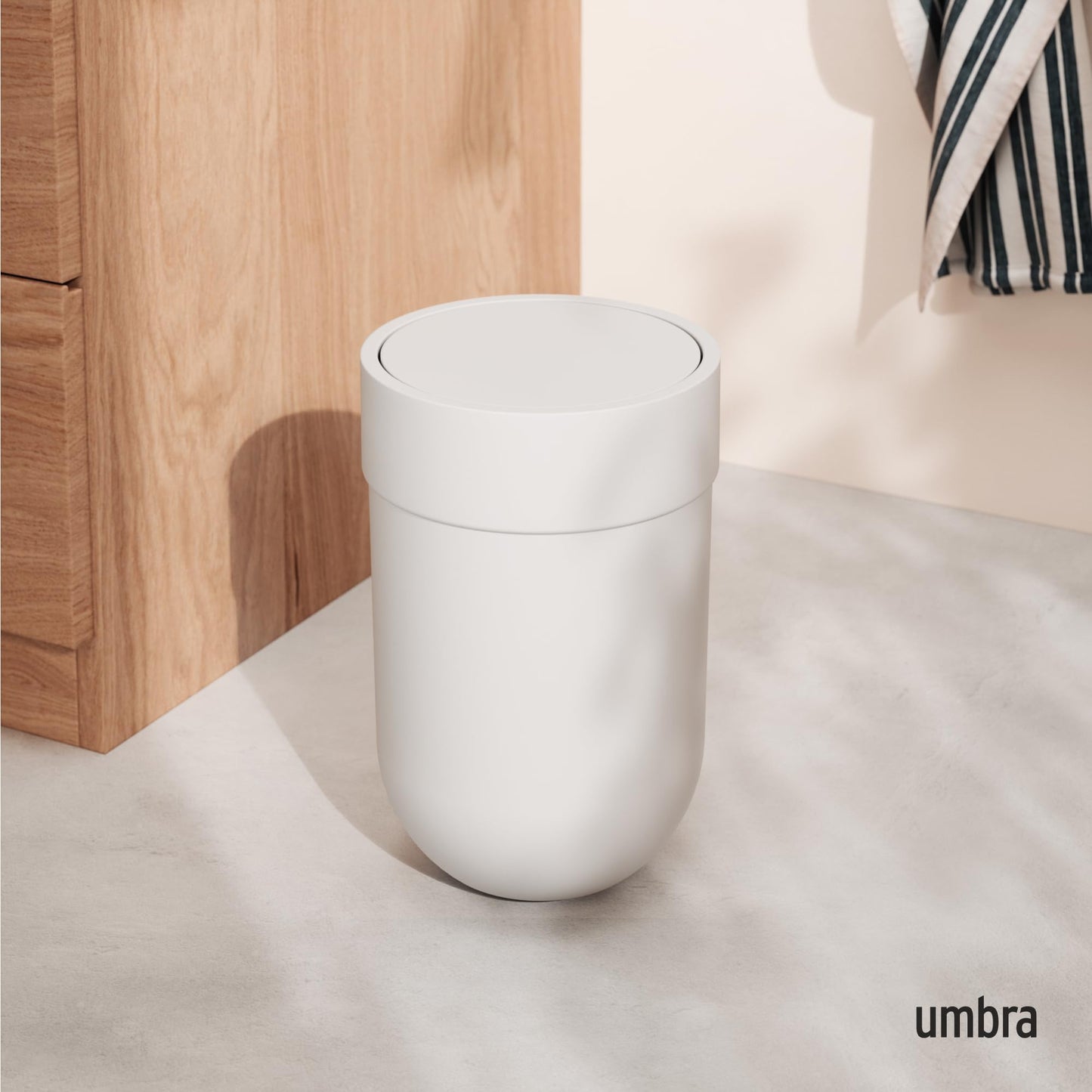 Umbra 023269-660 Touch, Small Trash, Swing Waste Basket, Garbage Can with Lid for Washroom/Bathroom, White Bath