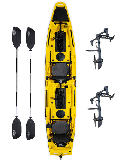 Upgraded Brooklyn 14.0 Tandem Pedal Kayak with Propeller Drive by BKC, 2-Person Sit-On-Top Fishing Kayak, Hand Rudder, Rod Holders, Large Storage, Stable 14ft Hull
