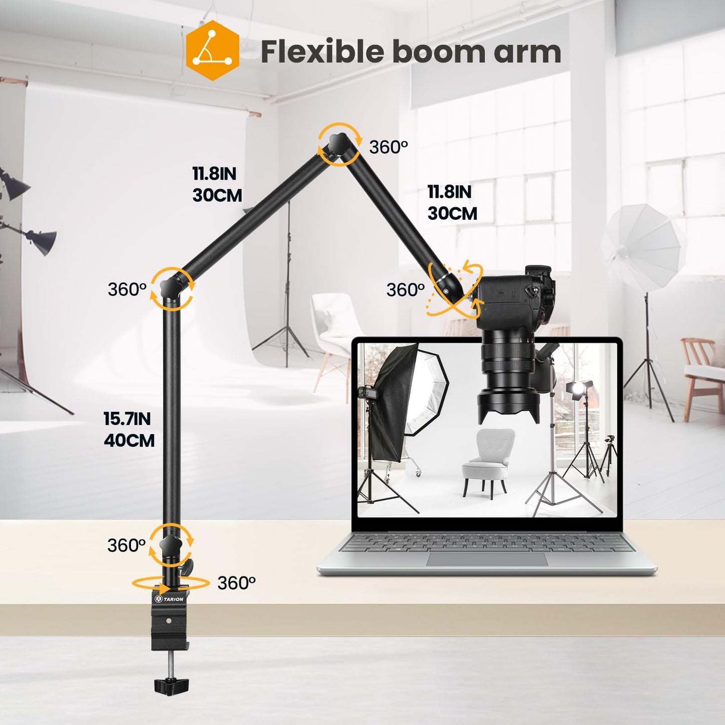 TARION Desk Camera Mount Stand Heavy Duty Articulated Camera Arm Articulating Table Mount Camera Stand Adjustable Flexible Gear Joints TKA01-L