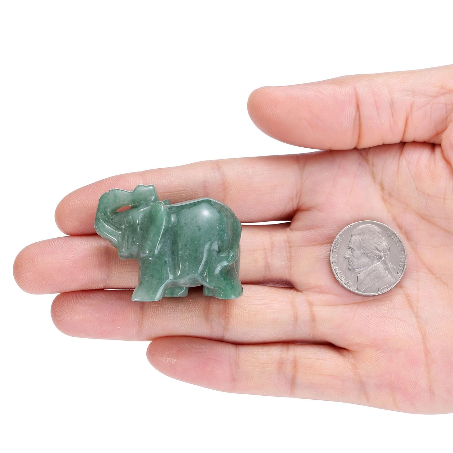 Jovivi 2 Pcs Natural Carved Healing Gemstones Crystal Elephant Figurines Statues 1.5'' Home Room Decor Desk Decoration Christmas Ornaments in Gift Box - Green Aventurine