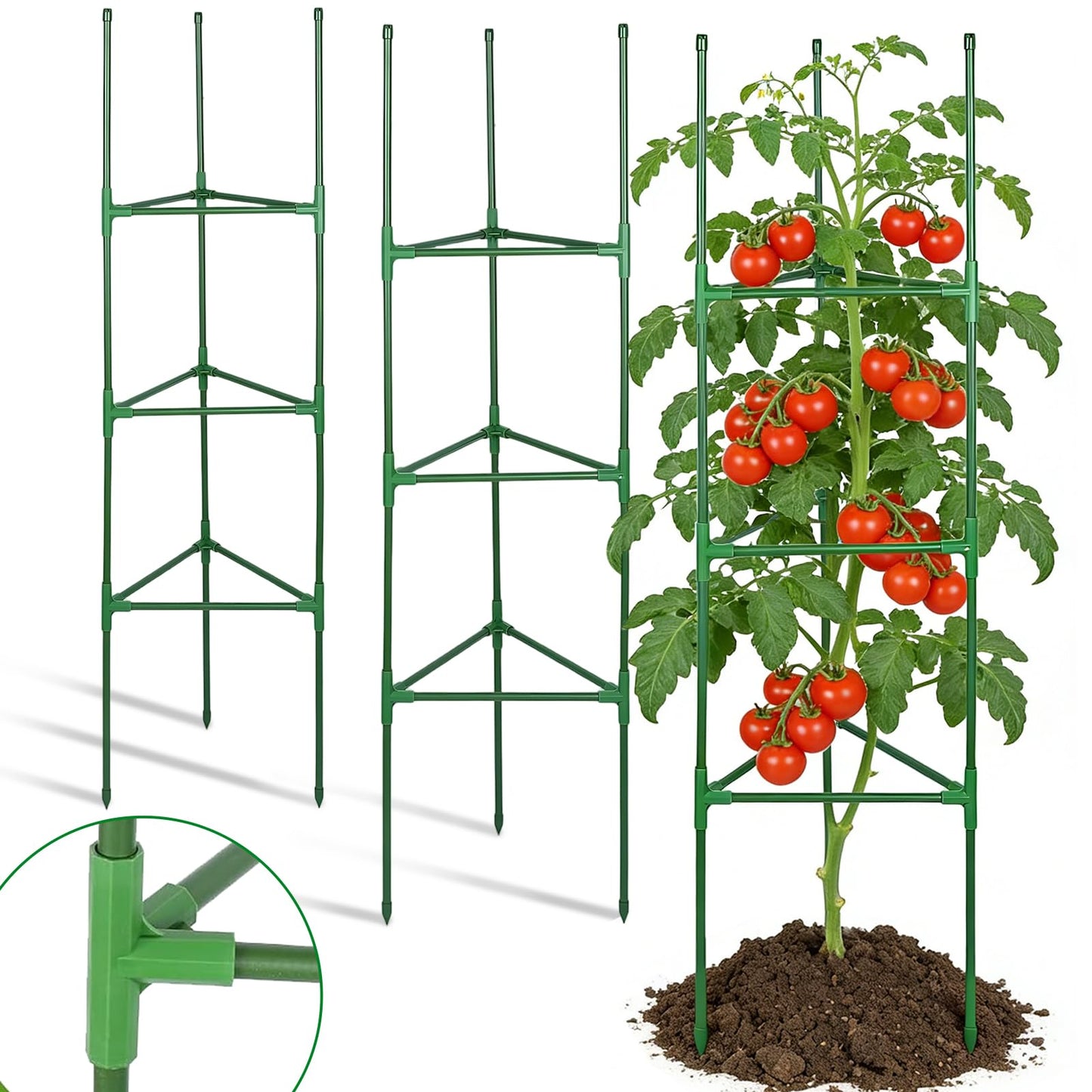 Sturdy Triangle Tomato Cage for Raised Garden Bed - 3 Sets 45'' Adjustable Garden Trellis Planters, Support for Outdoor Beans, Peppers, Cucumbers, Eggplants, Climbing Plants