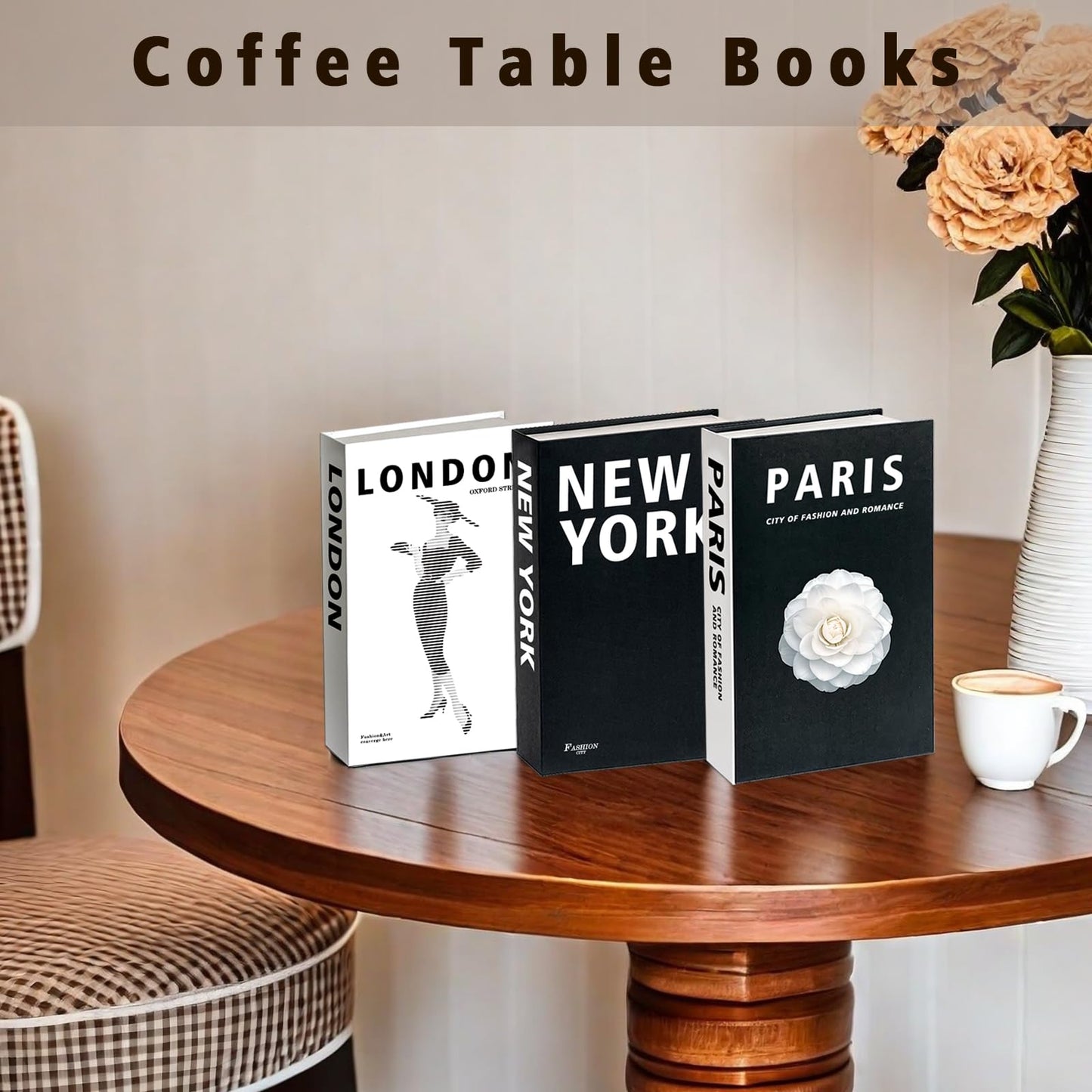 Decorative Books for Home Coffee Table Decor with Stylish Bookshelf and Office Living Room Black and White Fake Books for Decoration Faux Stack Book (Set of 3)