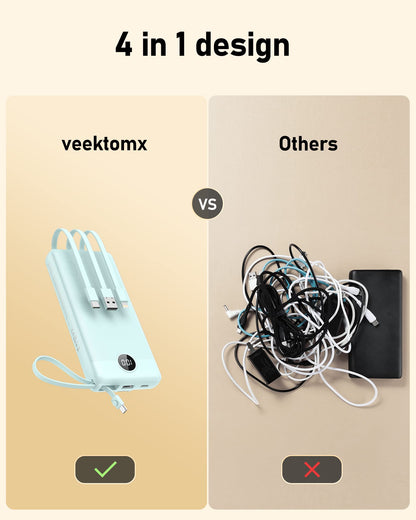 VEEKTOMX Portable Charger Built-in Cables, Power Bank for iPhone, Fast Charge USB C Battery Pack Travel Essentials Powerbank Compatible with iPhone 17/16/15/14, Samsung S25/24