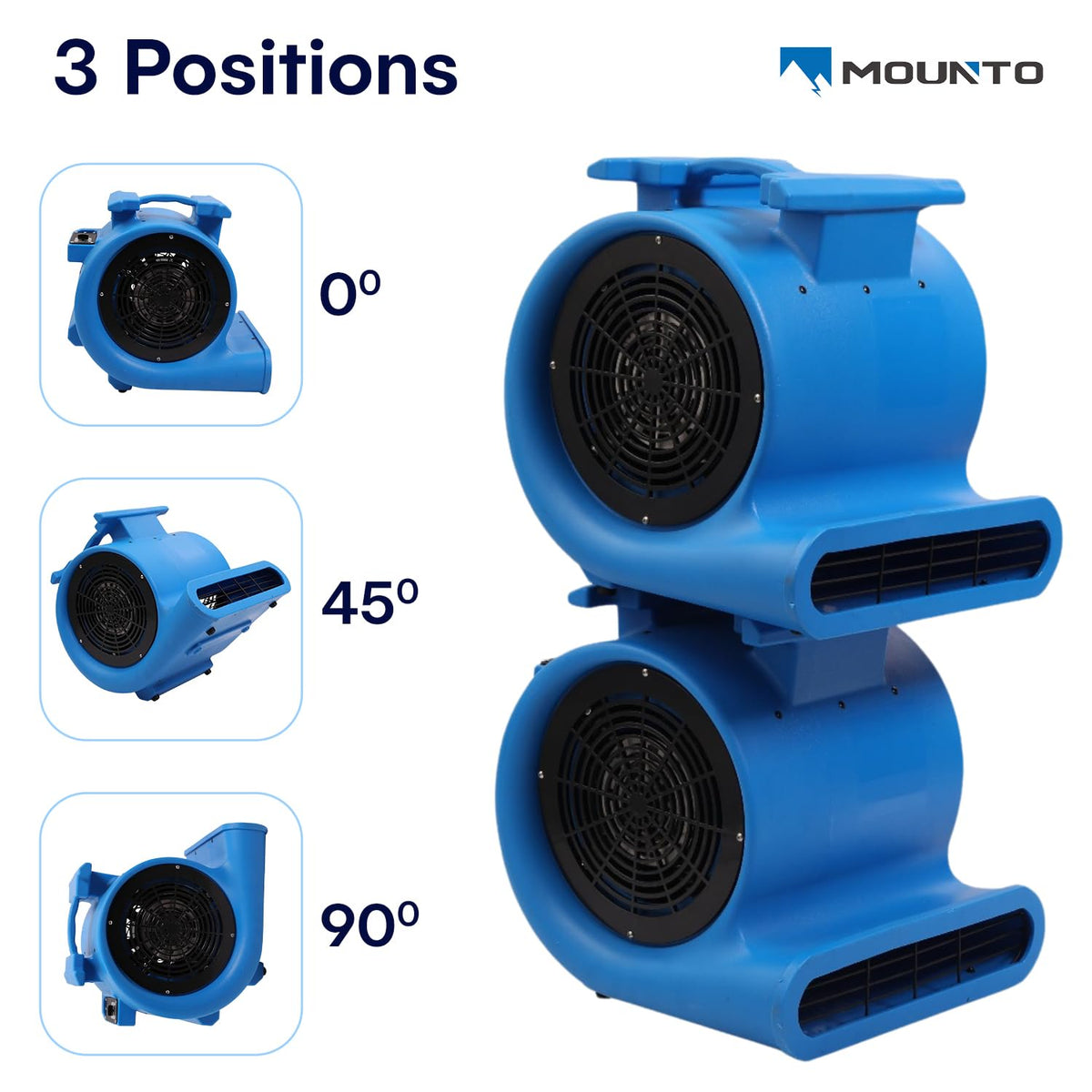 MOUNTO 3-Speed Air Mover 1HP 4000+ CFM Monster Floor Blower Carpet Dryers Janitoral Floor Dryer