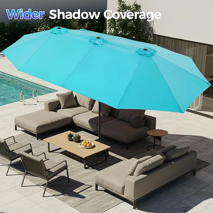 SUPERJARE 13FT Outdoor Umbrella for Patio, Double sided Pool Umbrellas with Fade Resistant Canopy, Large Table Umbrella for Deck, Market, Backyard - Light Blue