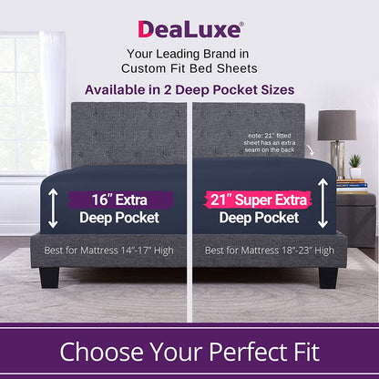 Extra Deep Pocket King Bed-Sheets – 4-Piece Includes: 18”-21” Inch Super Extra Deep Pocket Fitted Sheet – Oversize Flat Sheet – 2 Zipper Closure Pillowcases – Perfectly Fit – King Size – Navy Blue