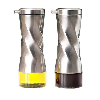 Olive Oil And Vinegar Dispenser Set - 2 Piece Glass Oil Dispenser Bottle for Kitchen with No Drip, 10 OZ
