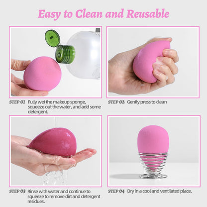 Makeup Sponge Set BS-MALL with Storage Case 7 Pcs for Liquid, Cream, and Powder,SAVE Foundation with 1 Mini Makeup Sponge For Travel Daily Use (A-Pink）