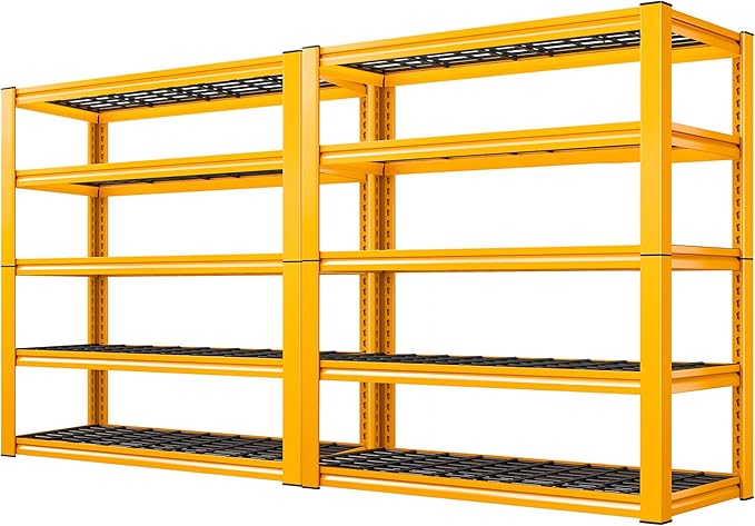REIBII Garage Shelving Load 3200LBS, 5-Tier Storage Shelves, Adjustable Heavy Duty Metal Shelving Unit for Pantry, Basement, Warehouse, 72" H x 36" W x 16" D, 2PC