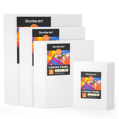 Shuttle Art 36 Pack Canvas for Painting, Blank Canvas Multipack, 5x7, 8x10, 9x12, 11x14 inch (9 PCS of Each), 100% Cotton Primed White Painting Canvas Board for Kids Adults Acrylic Oil Painting