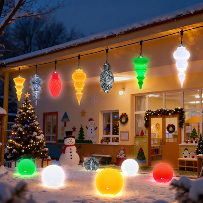 Lanpn 4 Pcs 5" Outdoor LED Ornament, Large Christmas Battery Powered Ball Lights, Xmas Tree Sphere Bulb Decor with Dark Sensor, Christmas Lighted Ornaments for Lawn Garden Yard Patio, Red