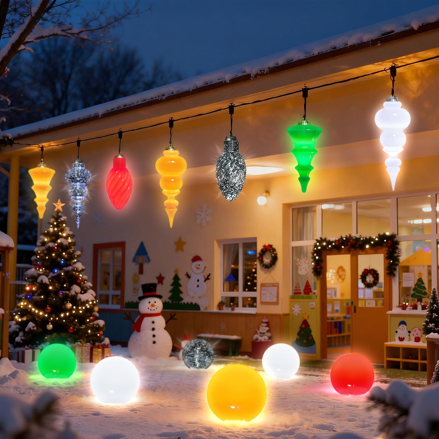 Lanpn 4 Pcs 5" Outdoor LED Ornament, Large Christmas Battery Powered Ball Lights, Xmas Tree Sphere Bulb Decor with Dark Sensor, Christmas Lighted Ornaments for Lawn Garden Yard Patio, Red