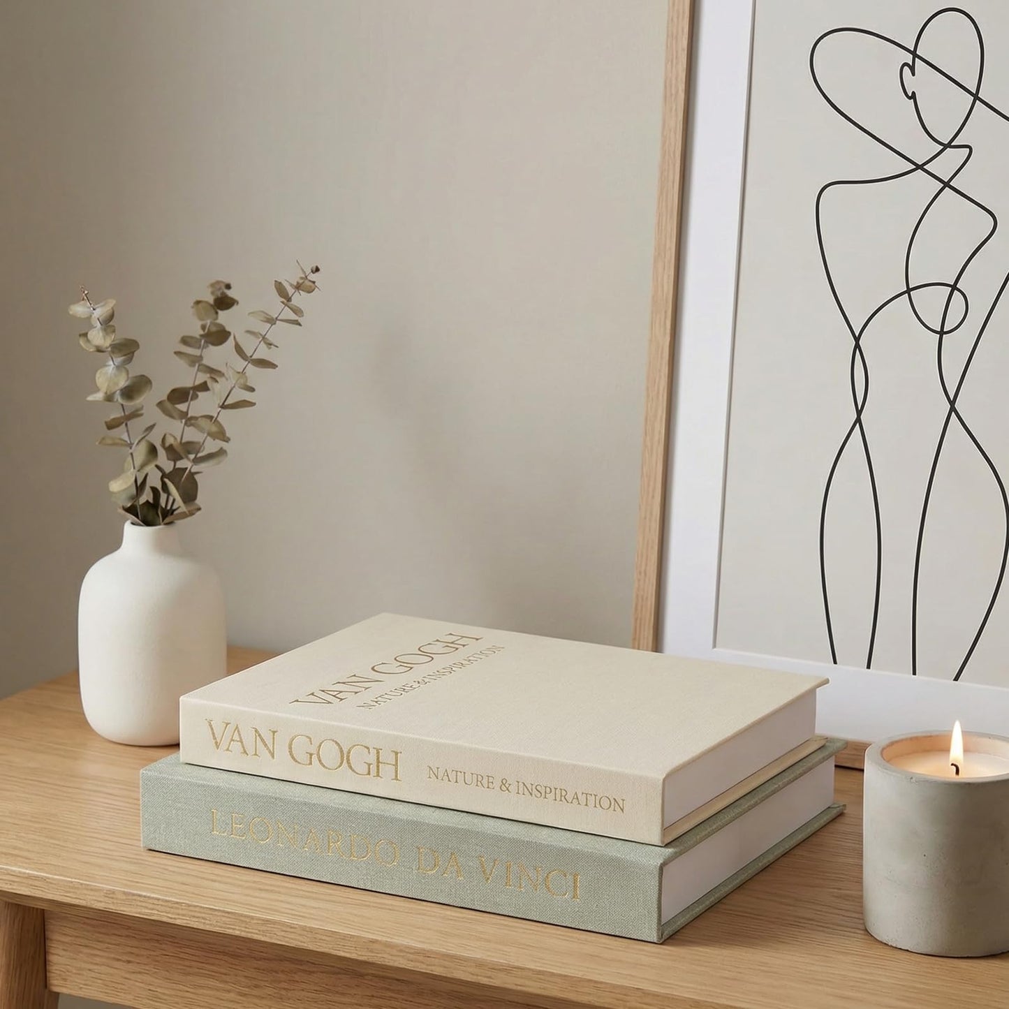 Aesthetic Decorative Books - Set of 2 Linen Boxes with Gold Lettering, Enhance Your Coffee Table, Bookshelf or Mantle Decor - Fake/Faux Books for Home Decoration, Photo & Keepsake Storage