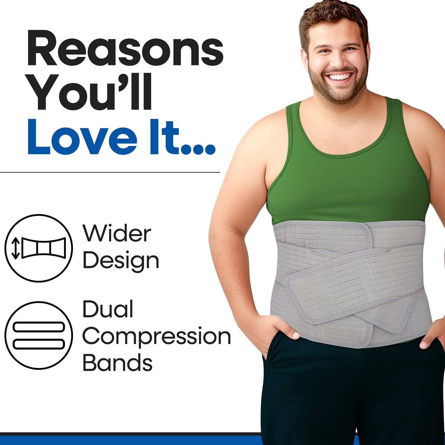 Abdominal Binder Post Surgery Tummy Tuck - Postpartum Belly Band Wrap | Post C Section Belly Binder Recovery | Stomach Compression Hernia Belt For Men & Women After Pregnancy, Hysterectomy L/XL