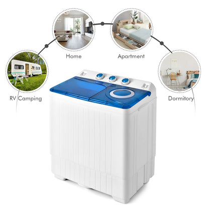 COSTWAY Portable Washing Machine, Twin Tub 26lbs Capacity Laundry Washer, 18lbs Washer and 8lbs Spinner Combo with Timer Knobs, Built-in Drain Pump, Compact Washer for Home Dorm Apartment, Blue+White