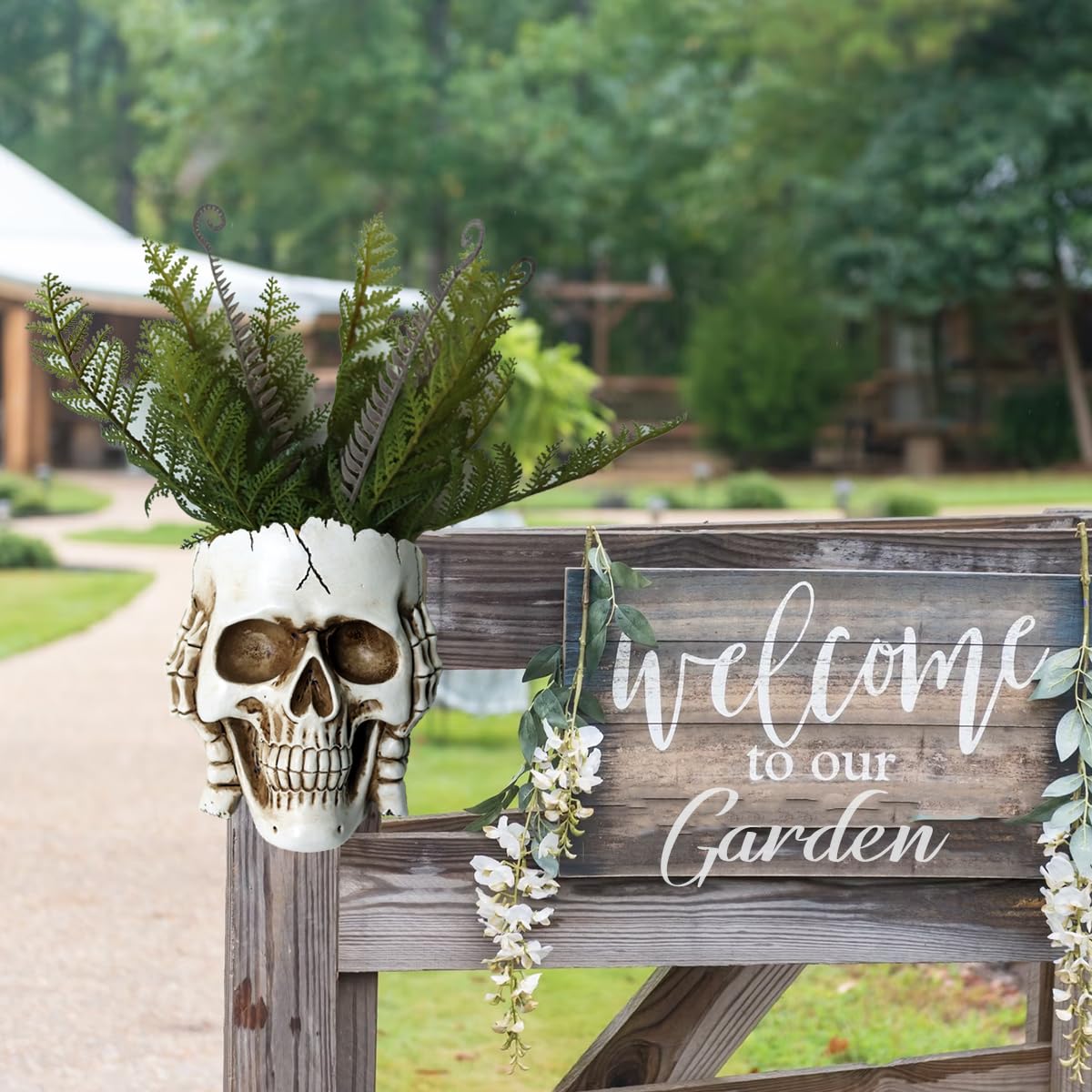 Dolkgy Skull Wall Planter for Home Décor, Hanging Skull Vase Unique Face Flower Pot Head Planters, White Resin Skeleton Gothic Planter for Indoor Outdoor Plants Decorations