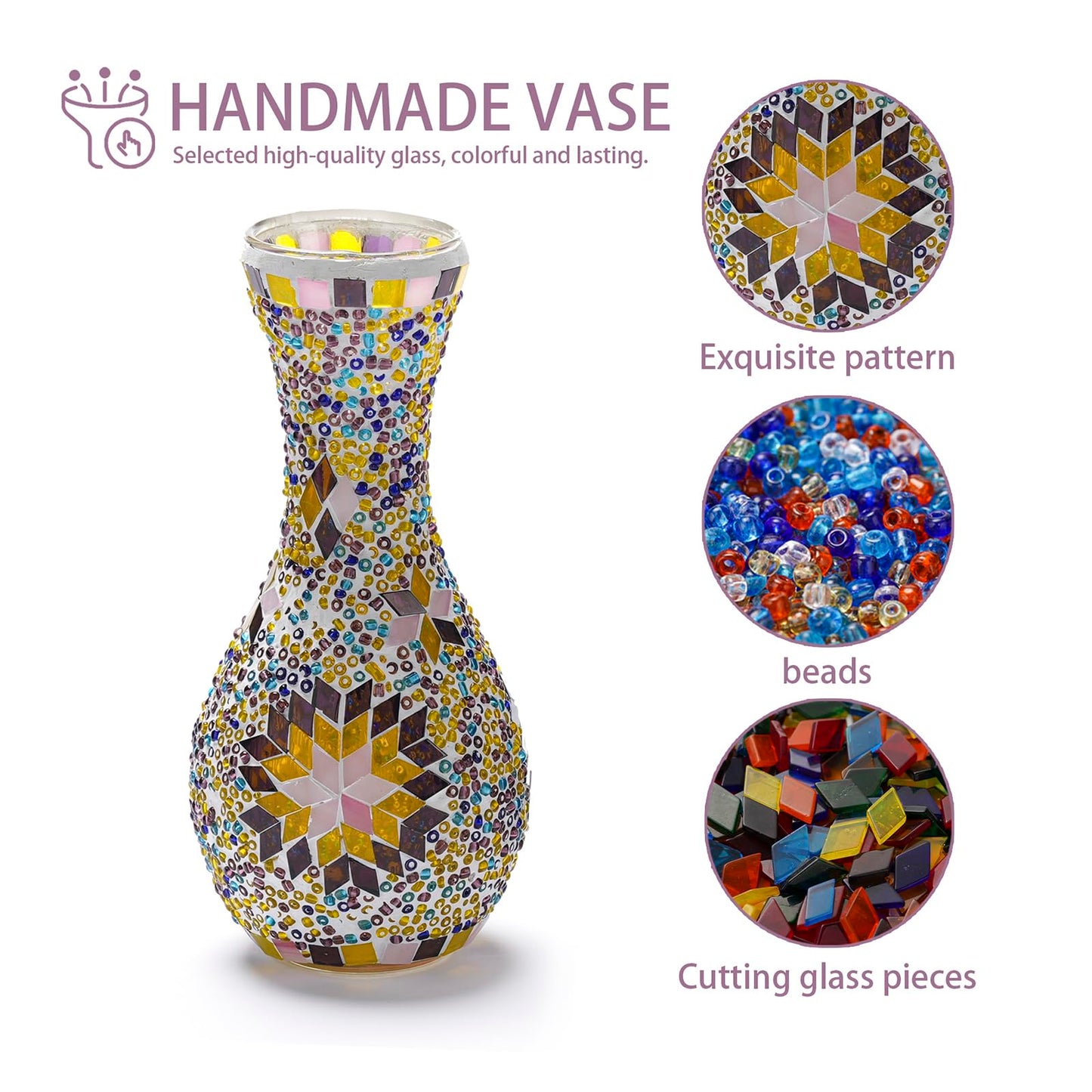 JAITAIK Stylish Turkish Mosaic Table Lamp Glass Vase Light with USB Power for Living Room or Bedroom Decoration