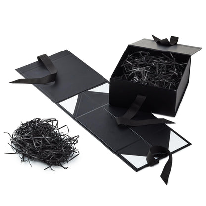 Hallmark Medium Gift Boxes with Bow and Shredded Paper Fill, Pack of 2 (Black 8 inch Box) for Weddings, Graduations, Birthdays, Father's Day, Groomsmen Gifts, All Occasion