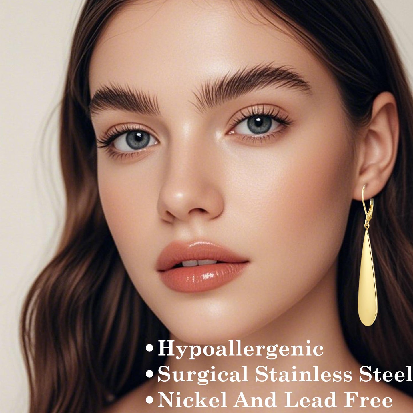 FLYUN 18k Gold Plated Long Teardrop Dangle Earrings For Women Trendy-Hypoallergenic Lightweight Leverback Dangle Earrings For Jewelry Gift(S&G)