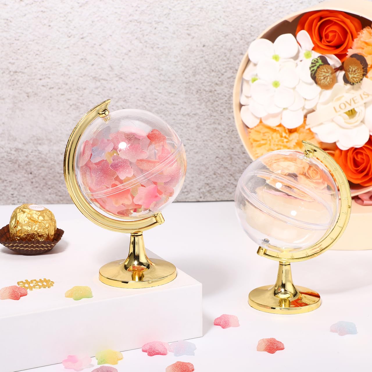 SHOWERORO Clear Plastic Candy Box 4.72X2.76X2.76 Inches Mini Globe Candy Container for Wedding Party Favors Christmas Event Decorations