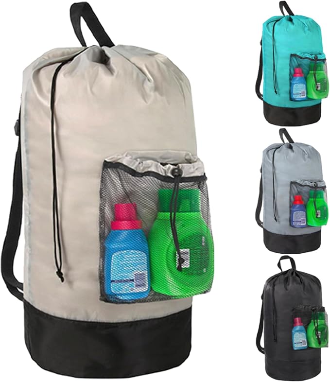 Laundry Bag Backpack with Shoulder Straps and Mesh Pocket Laundry Backpack