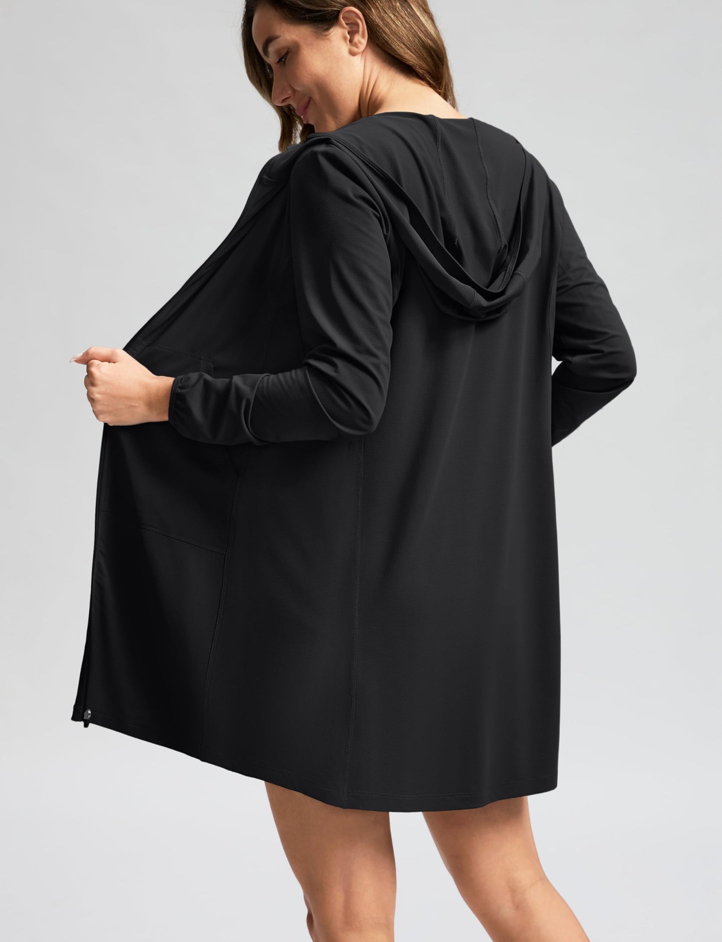 Women's UPF 50+ Swim Cover Up Sun Protection Hoodie Long Jacket SPF Lightweight Beach Cover Ups for Women(Black,M)