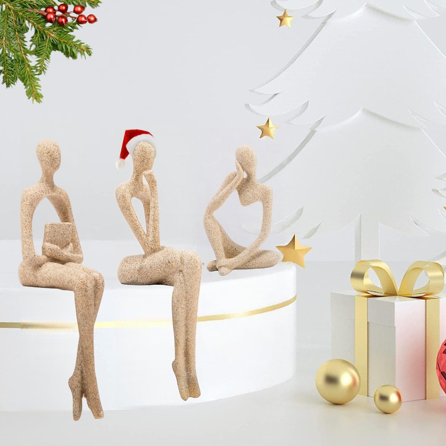 Gold Home Decor Thinker Statue Accents, Set of 3 Thinker Sculptures Office Decor Modern Abstract Resin Decoration on Shelf Table Desk for Living Room Office Bedroom Bookshelf Decor (Large)